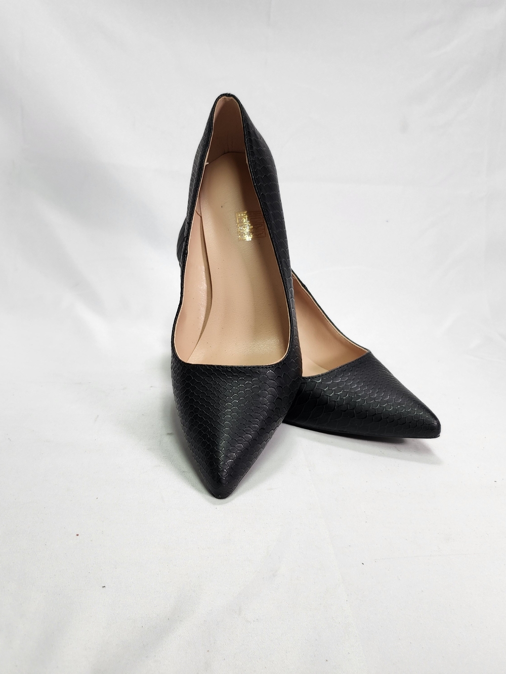 Classic Black Pointed-Toe Heels with Subtle Textured Finish